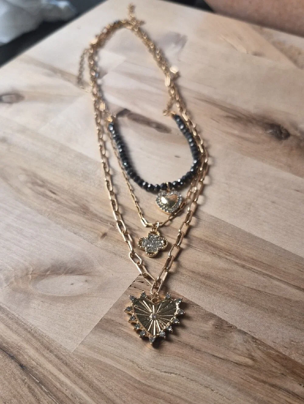 Gold Layered Heart & Bead Necklace - Women Jewelry